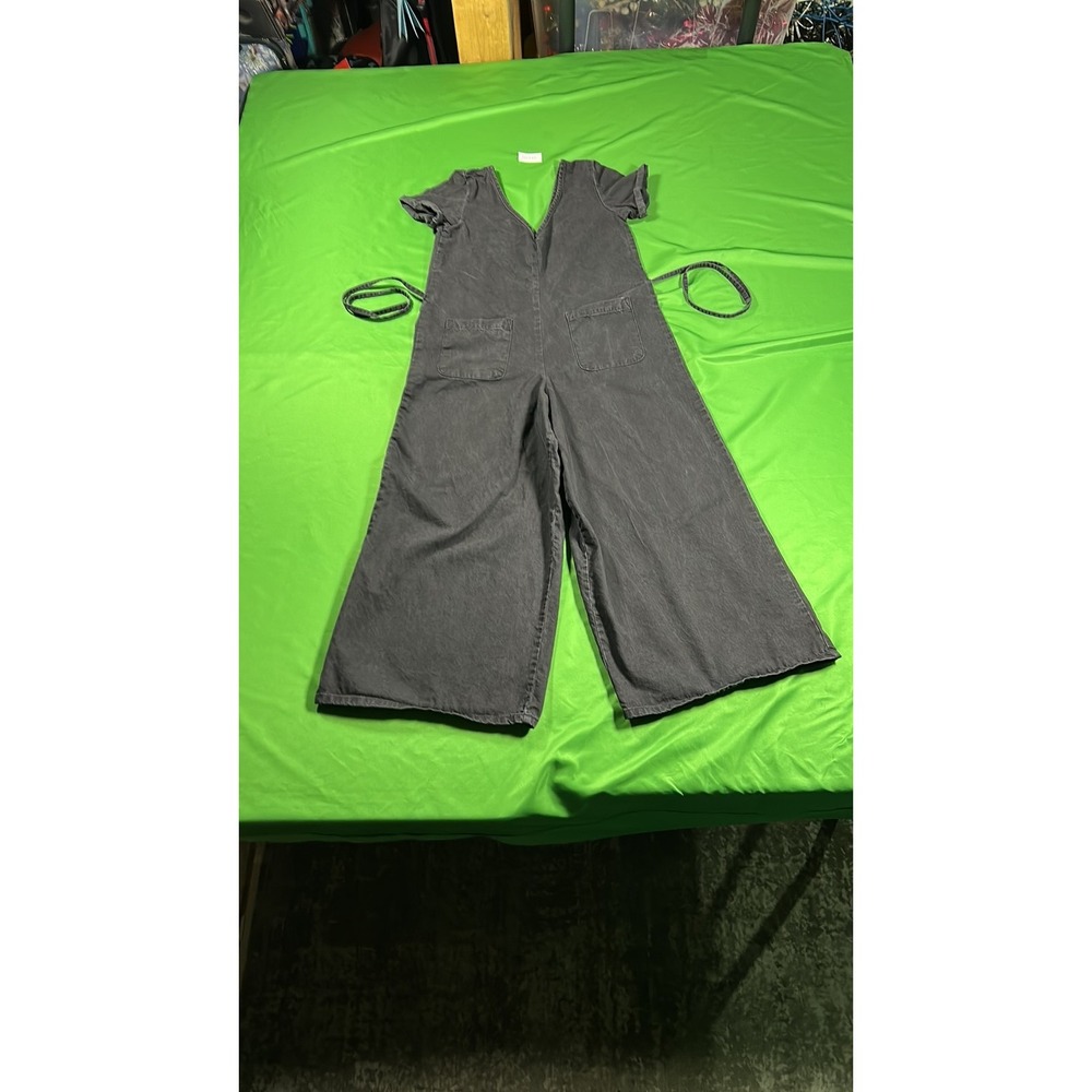 ASOS DESIGN Charcoal Grey Wide Leg Denim Jumpsuit Size 4 Boho Casual